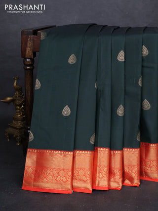 Bottle Green & Red Bangalori Silk - Buttas