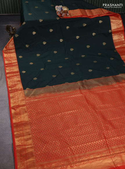 Bottle Green & Red Bangalori Silk - Buttas