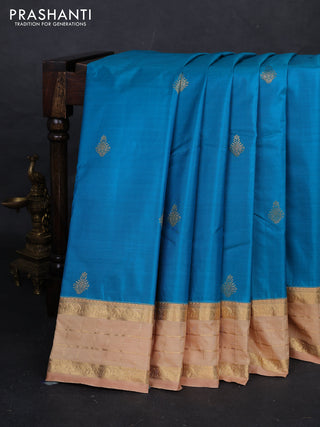 Teal Blue & Peach Bangalori Silk - Buttas