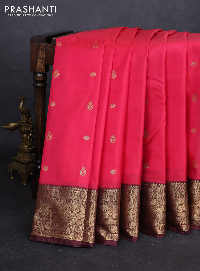 Pink & Coffee Brown Bangalori Silk - Buttas
