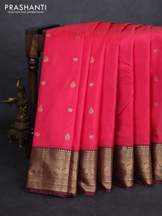 Pink & Coffee Brown Bangalori Silk - Buttas