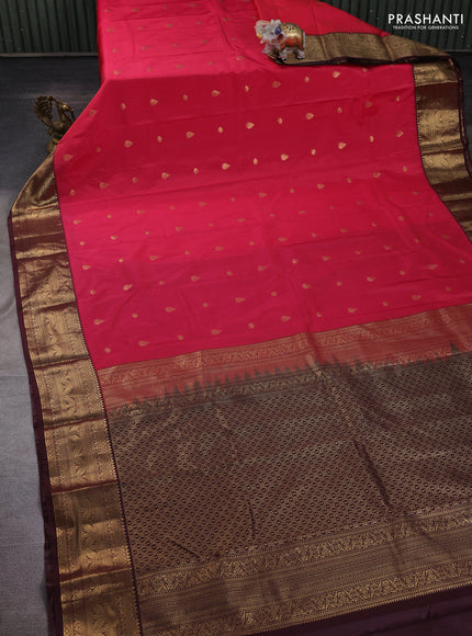 Pink & Coffee Brown Bangalori Silk - Buttas
