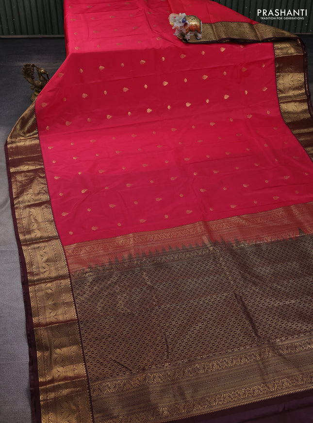 Pink & Coffee Brown Bangalori Silk - Buttas