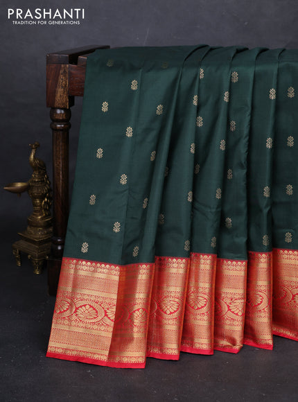 Bottle Green & Pink Bangalori Silk - Buttas