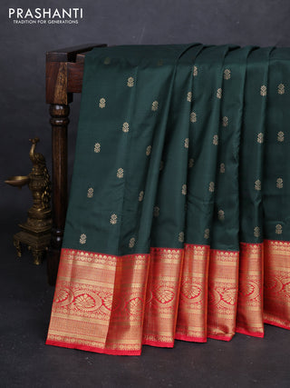 Bottle Green & Pink Bangalori Silk - Buttas
