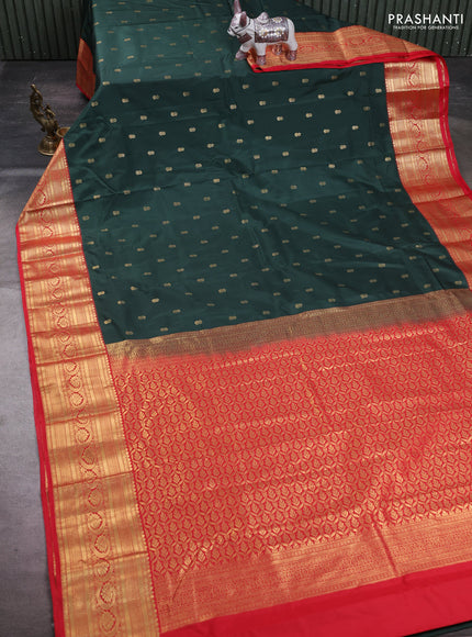 Bottle Green & Pink Bangalori Silk - Buttas