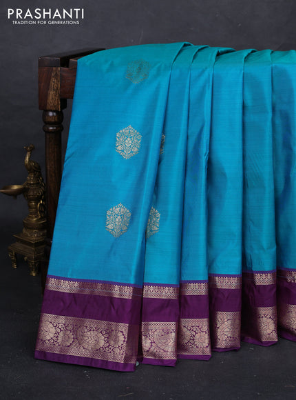 Teal Blue & Purple Bangalori Silk - Buttas