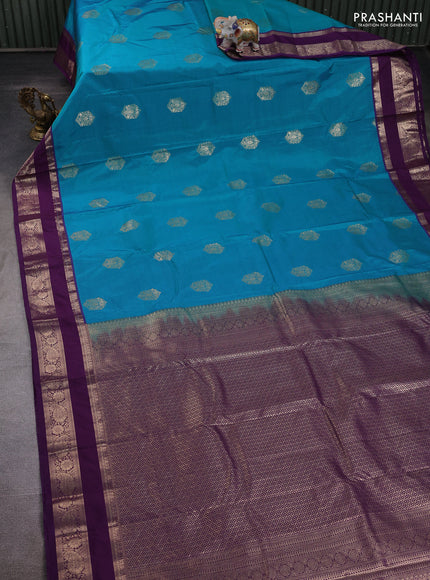 Teal Blue & Purple Bangalori Silk - Buttas