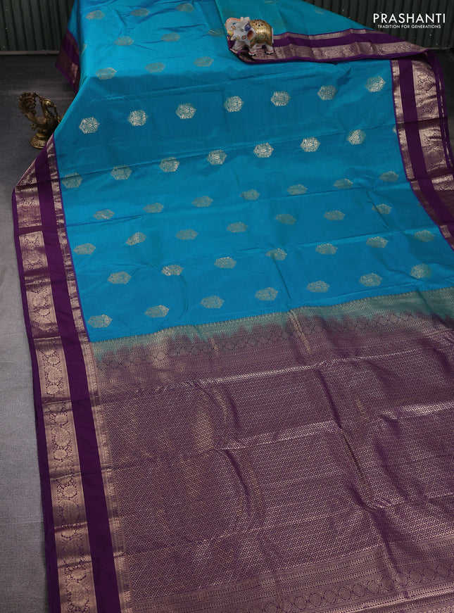 Teal Blue & Purple Bangalori Silk - Buttas