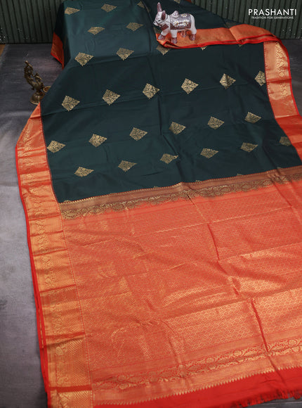 Bottle Green & Red Bangalori Silk - Buttas