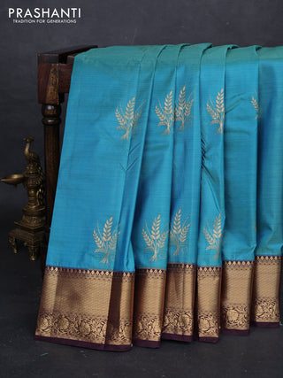 Blue & Coffee Brown Bangalori Silk - Buttas