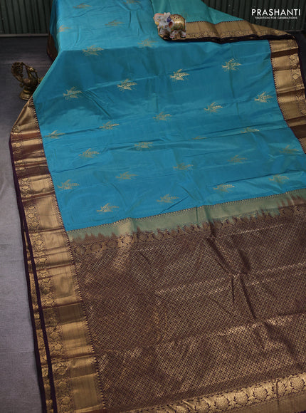 Blue & Coffee Brown Bangalori Silk - Buttas
