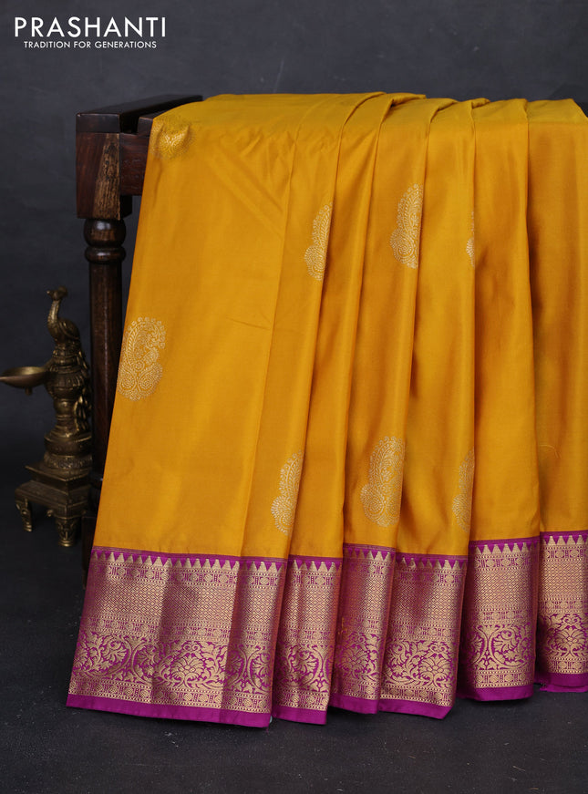 Mustard Yellow & Magenta Pink Bangalori Silk - Buttas