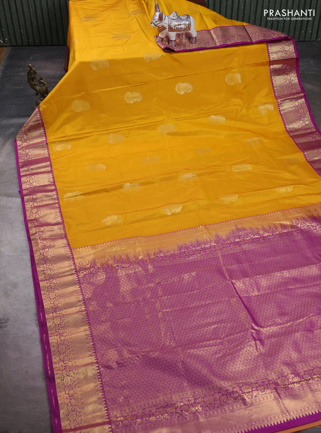 Mustard Yellow & Magenta Pink Bangalori Silk - Buttas
