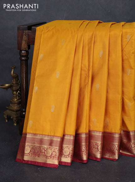 Mustard Yellow & Maroon Bangalori Silk - Buttas
