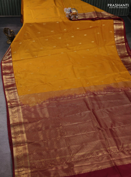 Mustard Yellow & Maroon Bangalori Silk - Buttas