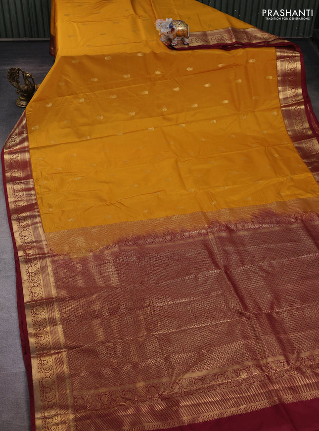 Mustard Yellow & Maroon Bangalori Silk - Buttas
