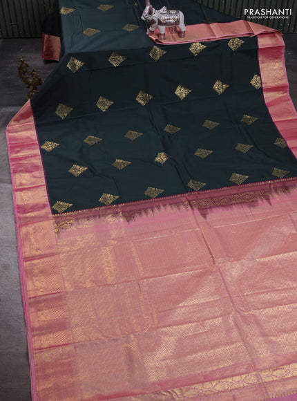 Bottle Green & Pink Bangalori Silk - Buttas