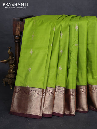 Green & Coffee Brown Bangalori Silk - Buttas
