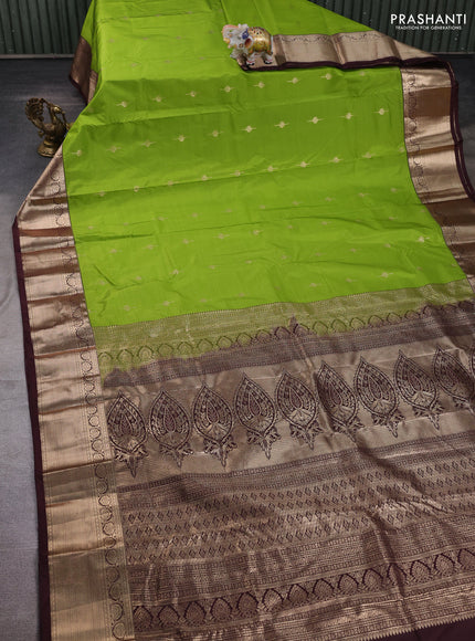 Green & Coffee Brown Bangalori Silk - Buttas