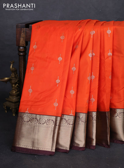 Orange & Coffee Brown Bangalori Silk - Buttas
