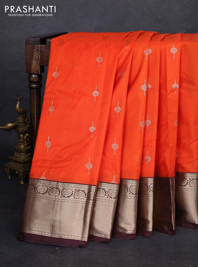 Orange & Coffee Brown Bangalori Silk - Buttas