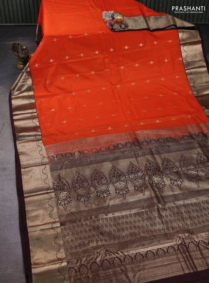 Orange & Coffee Brown Bangalori Silk - Buttas