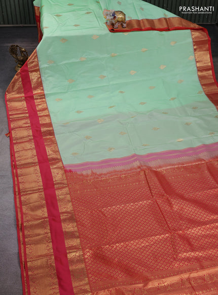 Teal Green & Red Bangalori Silk - Buttas