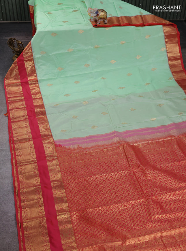 Teal Green & Red Bangalori Silk - Buttas