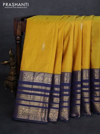 Yellow & Navy Blue Bangalori Silk - Buttas