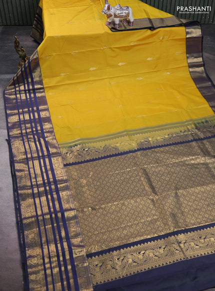 Yellow & Navy Blue Bangalori Silk - Buttas
