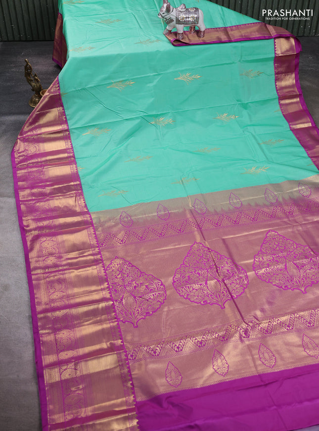 Teal Green & Magenta Pink Bangalori Silk - Buttas