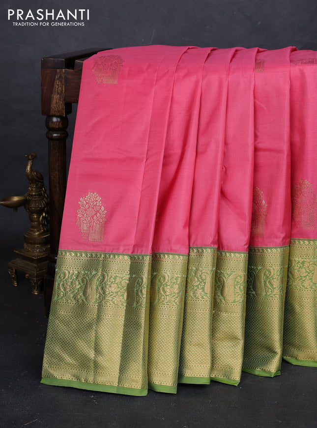 Pink & Green Bangalori Silk - Buttas