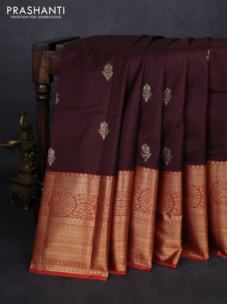 Coffee Brown & Rust Bangalori Silk - Buttas