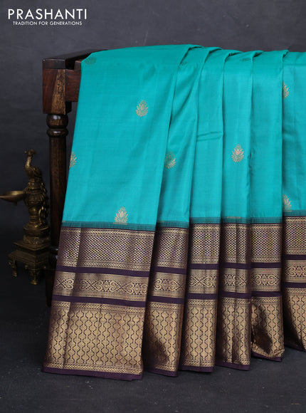 Teal Green & Coffee Brown Bangalori Silk - Buttas