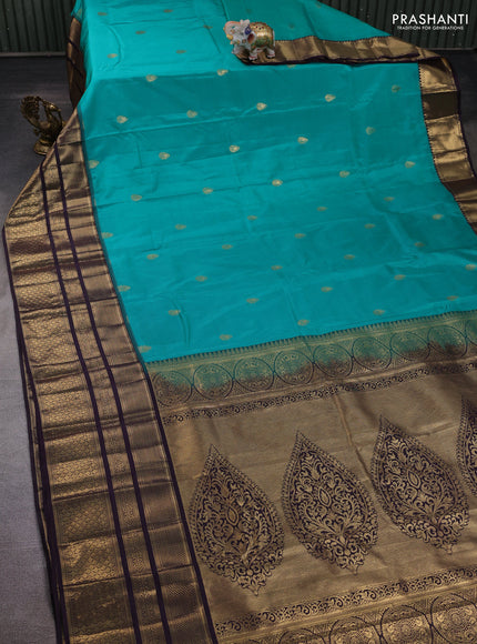 Teal Green & Coffee Brown Bangalori Silk - Buttas