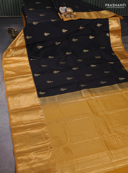 Black & Mustard Yellow Bangalori Silk - Buttas