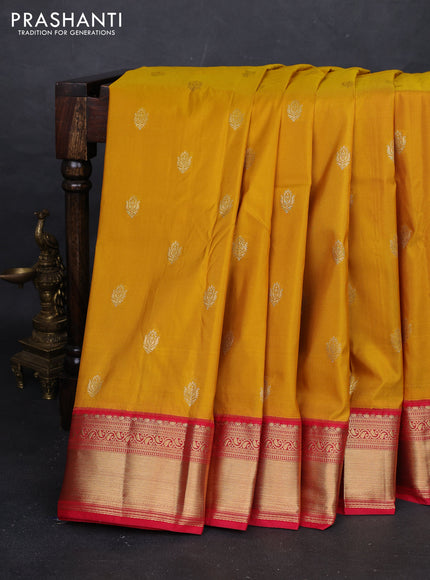 Mustard Yellow & Red Bangalori Silk - Buttas