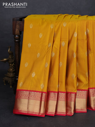 Mustard Yellow & Red Bangalori Silk - Buttas