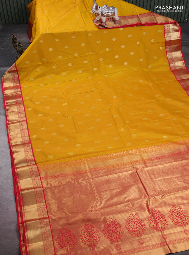 Mustard Yellow & Red Bangalori Silk - Buttas