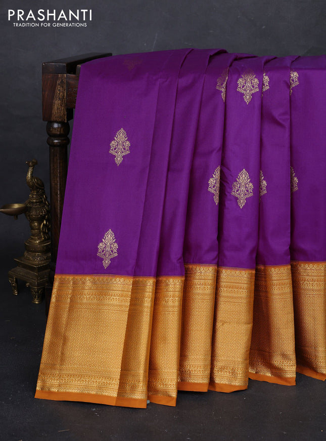 Purple & Mustard Yellow Bangalori Silk - Buttas