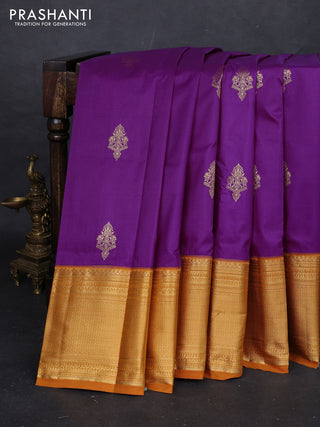 Purple & Mustard Yellow Bangalori Silk - Buttas