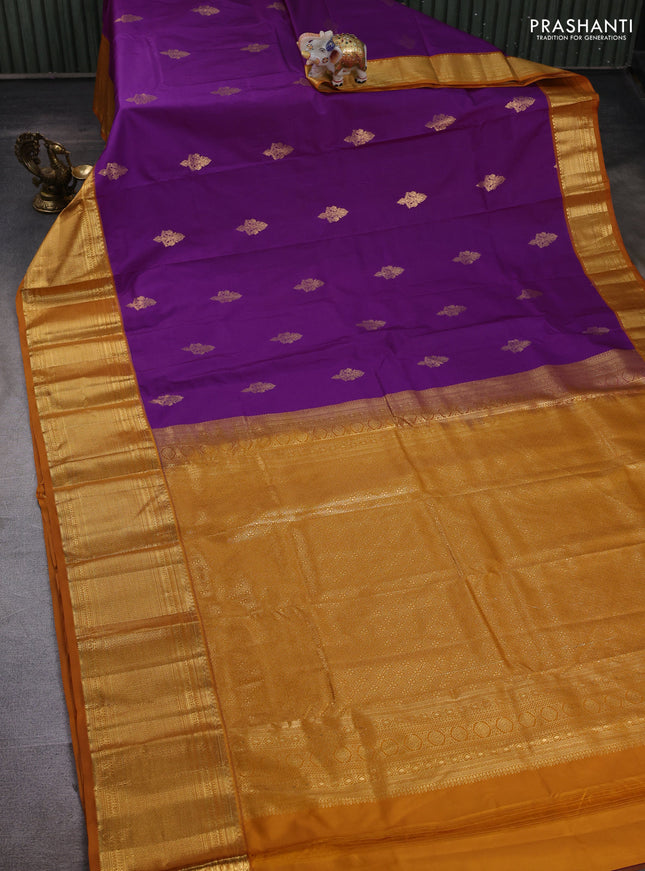 Purple & Mustard Yellow Bangalori Silk - Buttas