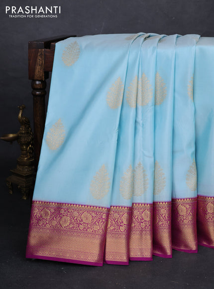 Pastel Blue & Purple Bangalori Silk - Buttas