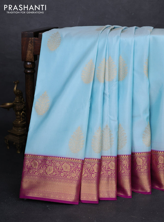 Pastel Blue & Purple Bangalori Silk - Buttas