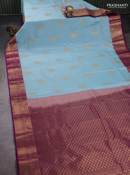 Pastel Blue & Purple Bangalori Silk - Buttas