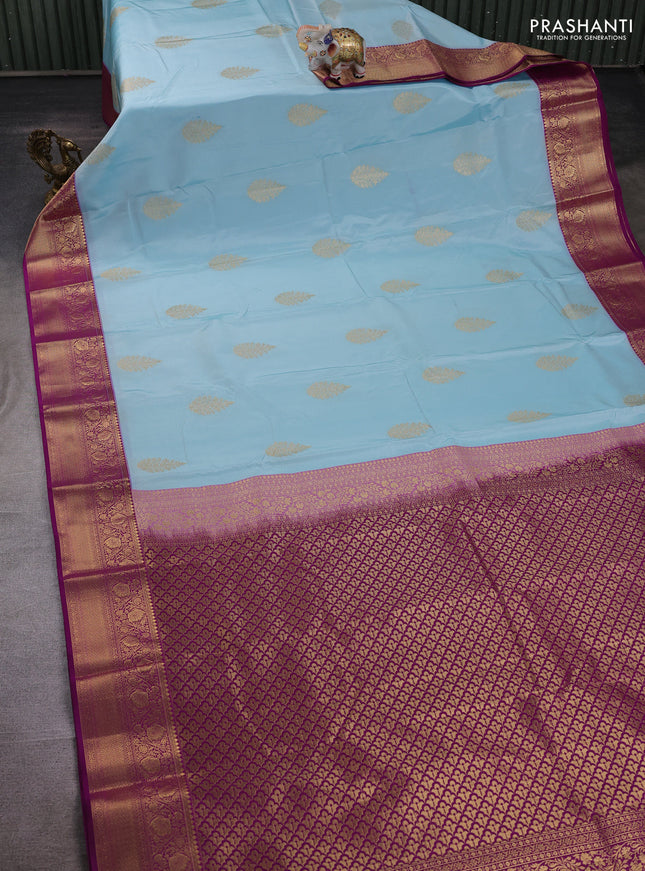 Pastel Blue & Purple Bangalori Silk - Buttas