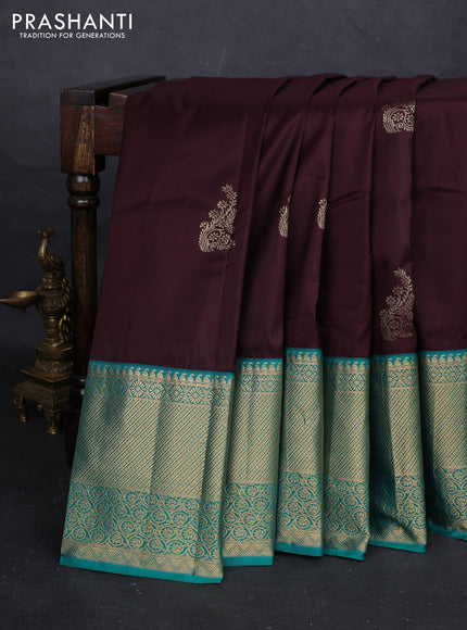 Coffee Brown & Teal Green Bangalori Silk - Buttas