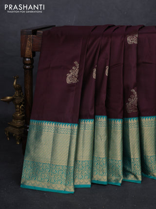 Coffee Brown & Teal Green Bangalori Silk - Buttas