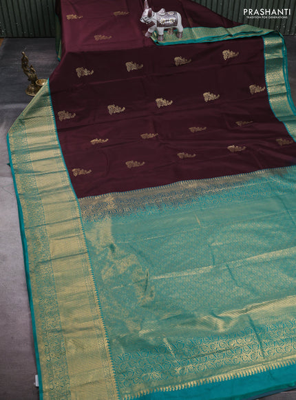 Coffee Brown & Teal Green Bangalori Silk - Buttas
